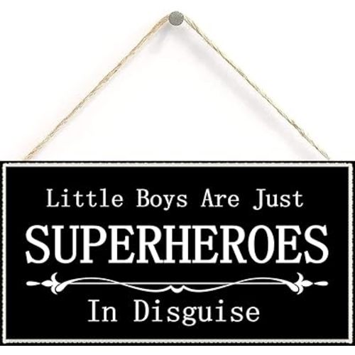 Little Boys are Just Superheroes in Disguise, Superheroes Kids Room Decor Sign Plaque 12 inch by 6 inch