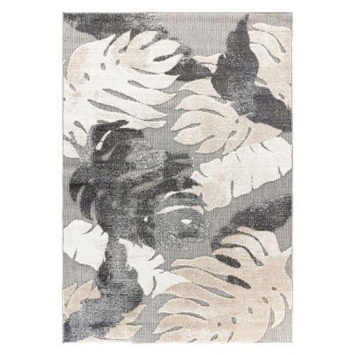 World Rug Gallery Arles Palm Floral Leaves Indoor/Outdoor Area Rug - Gray 5' x 7': Weather-Resistant, Low Pile, Botanical