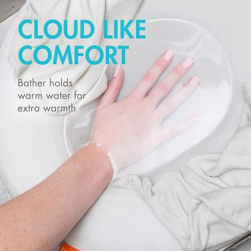 Boon Puff+ Inflatable Baby Bather - Infant Bathtub Includes Microfleece Cover, Swaddle Wings, and Storage Bag – Inflatable Baby Bathtub for Newborns and Infants - Grey