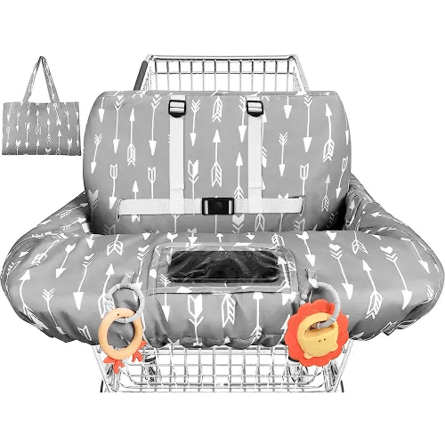 Yoofoss Shopping Cart Cover for Baby, 2-in-1 High Chair Cover with Safety Harness, Multifunctional Cart Covers for Babies, Universal Fit, Soft Padded Grocery Cart Cover for Baby Boy Girl - Grey