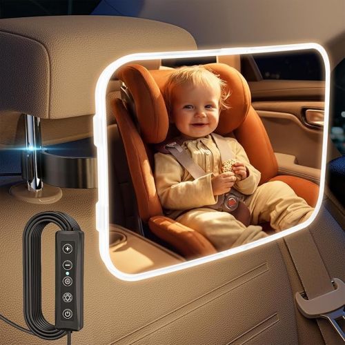 Baby Car Mirror - LED Light Baby Car Seat Mirror for Rear Facing with 175° Wide Clear View Anti-Glare, 360° Rotation, Shatterproof, Crash Tested, Safety & Easy Install, espejo para carro bebe