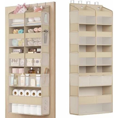 SONGMICS Over-the-Door Organizer, 9-Compartment Door Hanging Storage Shelf, Foldable Closet Hanging Organizer, Heavy-Duty, Metal Hooks, Transparent, Summer Sand URDH009LF01