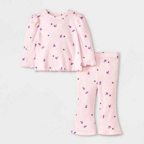 Baby Girls' Cozy Ribbed Top & Bottom Set - Cat & Jack™ Light Pink 3-6m