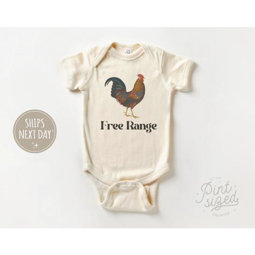 Free Range Chicken Baby Onesie® - Farm Animal Baby Bodysuit - Cute Country Baby Natural Onesie® - Wild And Free Baby Onesie®