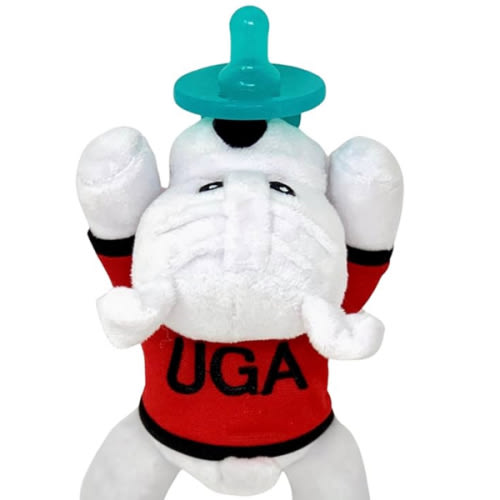 Baby Boy and Girl Silicone Pacifier with College Mascot Stuffed Toy Plush, Collegiately Licensed, UGA, University of Georgia