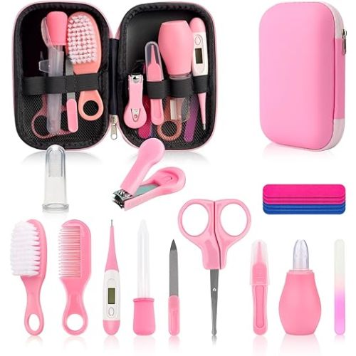 Baby Healthcare and Grooming Kit, Baby Safety Care Set, Baby Electric Nail Trimmer Set Newborn Nursery Health Care Set for Newborn Infant Toddlers Baby Boys Girls Kids (Pink-19 Kits)