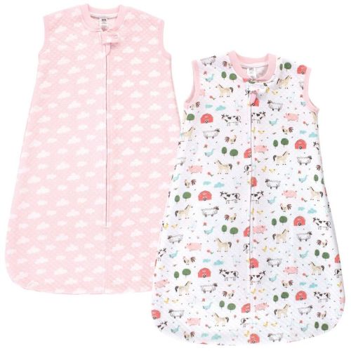 Hudson Baby Infant Girl Premium Quilted Sleeveless Sleeping Bag And Wearable Blanket, Girl Farm Animals, 6-12 Months