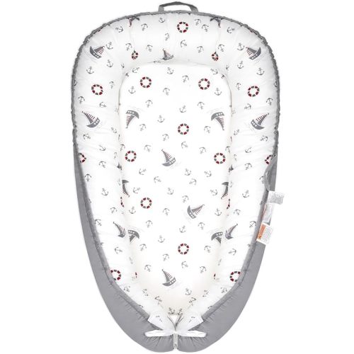Baby Lounger, Newborn Lounger for 0-24 Months, 100% Cotton Soft Adjustable Baby Floor Seat for Travel, Co Sleeper for Girls Boys in Bed, Portable Baby Nest Lounger,Family Essentials(Ship)