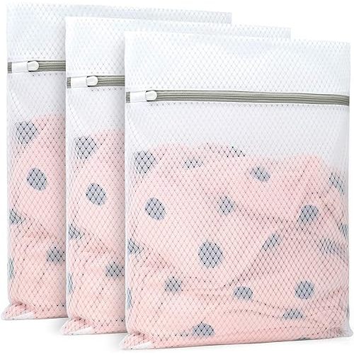 3Pcs Durable Diamond Mesh Laundry Bags for Delicates 12 x 16 Inches (3 Medium)