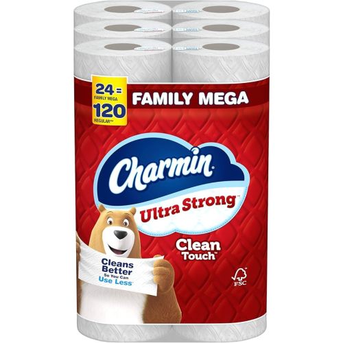 Charmin Toilet Paper Ultra Strong Clean Touch, 24 Family Mega Rolls = 120 Regular Rolls (Packaging May Vary), Bulk Toilet Paper, Household Essentials