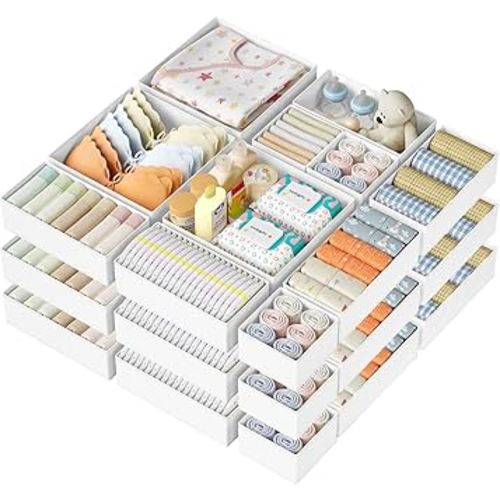 DIMJ Drawer Organizer Clothes Storage - 24 Pack Baby Dresser Organizer for Nursery, Small Fabric Closet Drawer Organizer Bins for Underwears Socks, Foldable Storage Dividers Organization for Bedroom
