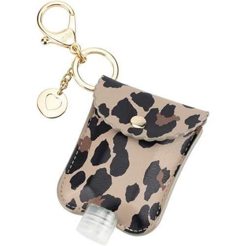 Itzy Ritzy Hand Sanitizer Holder - Hand Sanitizer Case Keychain Fits 2-Ounce Bottles of Hand Sanitizer (Not Included) - Clips to Diaper Bag, Purse or Travel Bag (Leopard)