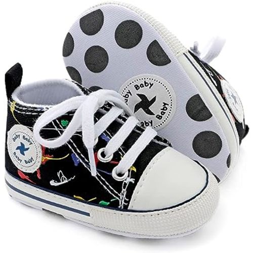 Newborn Baby Girls Boys Canvas Shoes Infant Soft Sole Slip On First Walkers Sneaker Toddler Flat Loafers High Top Crib Denim Unisex Moccasins Shoe