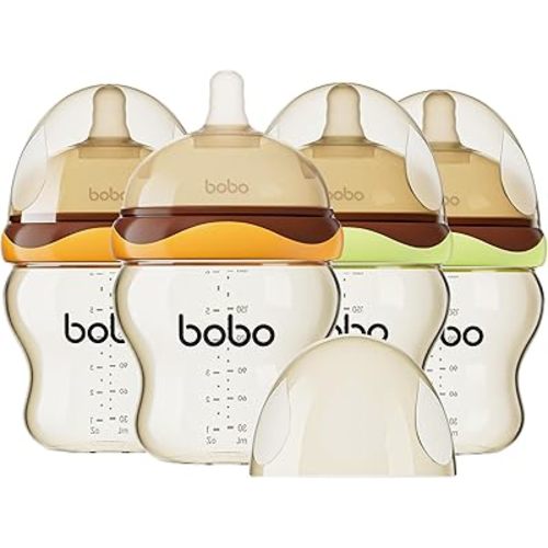 YOHKOH Baby Bottles - Newborn Wide Neck Baby Bottles with Slow Flow Breast-Like Nipple, PPSU Anti-Colic Bottles Breastfeeding System (Multicolour, 6oz (Pack of 4))
