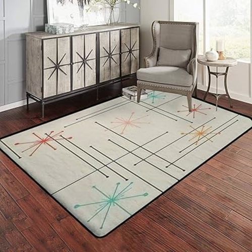 50s Mid Century Modern Vintage Retro 1950s Mod Fifties Geometric Area Rug Outdoor Patio Rug Play Mat Modern Floor Carpet Non-Slip Home Decor Living Room Kids Bedroom Nursery, 3x5 ft