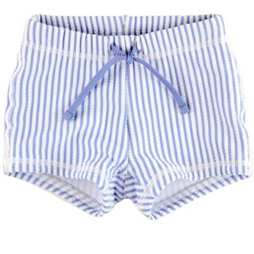 RuggedButts Baby Boys Swim Shorties - Periwinkle Blue Seersucker, Size: 0-3m