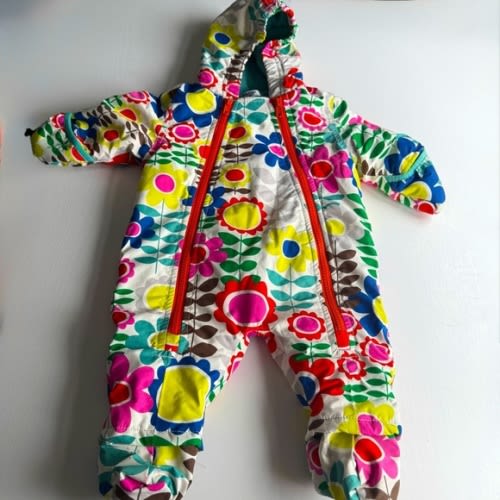 Baby Boden Colorful Floral One Piece Snowsuit Booties Fleece Lined size 0-3