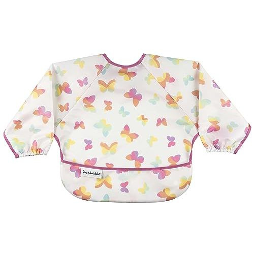 Tiny Twinkle Mess Proof Baby Bib, Cute Full Sleeve Bib Outfit, Waterproof Bibs for Toddlers, Machine Washable, Tug Proof, Baby Smock for Eating, Long Sleeved (Butterflies, Small 6-24 Months)