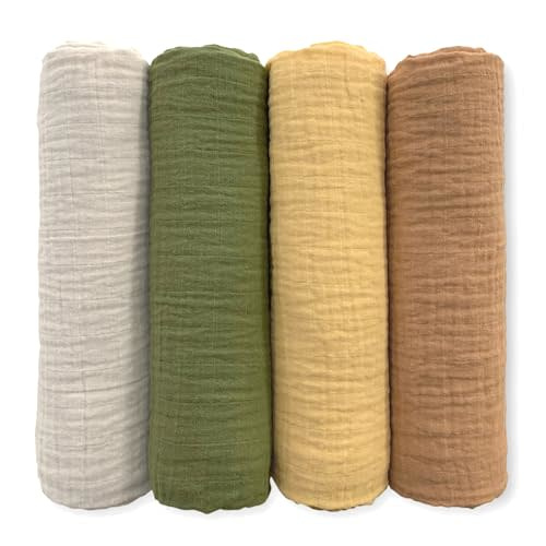 SwaddleDesigns Cotton Muslin Swaddle Blankets for Baby Boy & Baby Girl, Set of 4, Neutral Receiving Blankets for Newborn, Baby Registry & Gift, 46x46 inches, Apricity