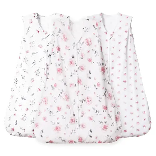 david's kids 3 Pack 100% Organic Cotton Baby Sleep Sack 0-6 Months, Ultra Soft Baby Wearable Blankets with 2-Way Zipper, Comfy Sleeping Bags for Infant Newborn Boys Girls Neutral, Small Size, Floral
