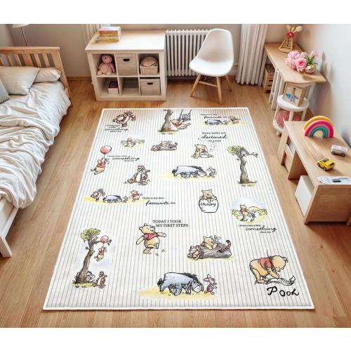 Winnie The Pooh Area Rug,Woodland Round Rug, Pooh Floor Carpet, Forest Non Slip Circle Rugs, Cartoon Rubber Backing Mat, Washable Kids Rug