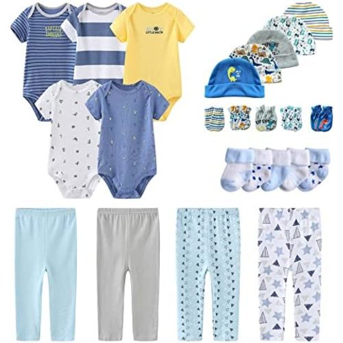 Newborn Layette Gift Set Bodysuits Pants for Baby Girl and Boy 24 Piece 100% Cotton Essentials and Accessories
