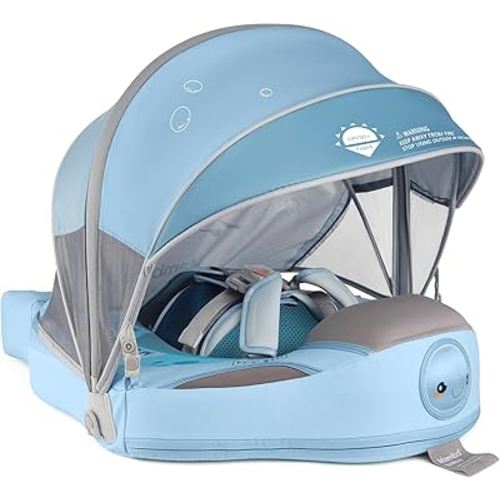 Baby Floats for Pool with Canopy Removable Sun Protection Canopy Mambobaby Float Non Inflatable Upgrade Add Tail Avoid Flip Waterproof Skin-Friendly Infant Swim Float 3-24 Months