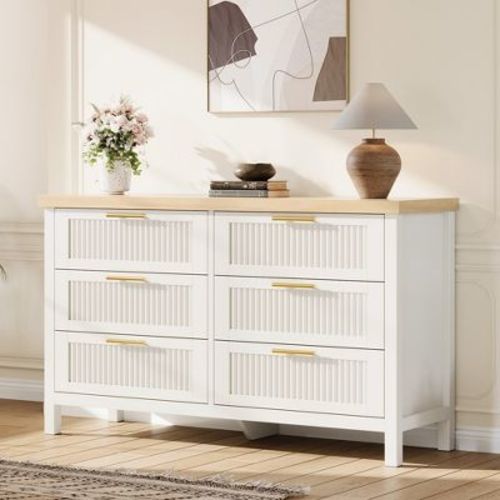 Fluted Drawers Dresser for Bedroom, Tall Chest of Dressers for Closet, Fluted Drawers Large Clothes Storage Cabinet for Bedroom