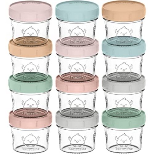 KeaBabies 12-Pack Glass Baby Food Containers - 4 oz Leak-Proof, Microwavable Baby Food Storage Containers, Baby Food Freezer Tray, Puree Glass Baby Food Jars, Baby Bullet Jars with Lids (Musk Dusk)