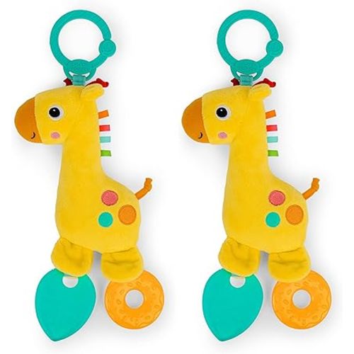 Bright Starts Safari Soother Rattle & Teether Toy for Stroller and On-The-Go - Giraffe - Unisex, Newborn + (Pack of 2)