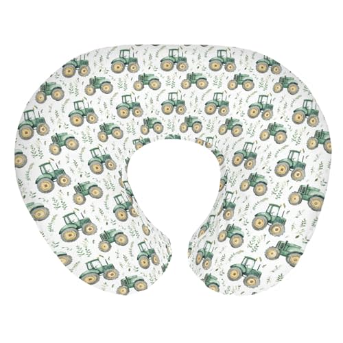 Watercolor Green Tractors Baby Nursing Pillow Covers for Boy Girl Farm Tractors Boho Leaves Nursery Feeding Pillowcase for Breastfeeding Pillows Farm Life Soft Stretchy Slipcovers for Newborn Infant