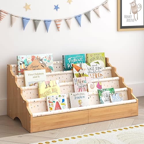 ELYKEN Toddler Bookshelf for Kids Rooms, Nursery Book Shelves with Open Forward Display, Montessori Book Shelf for Baby Room, Small Children Classroom Books Rack Storage, Reading Corner for Kid