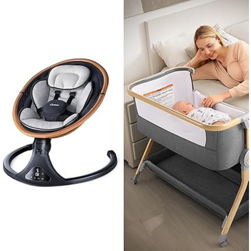 LAREX Baby Swings for Infants to Toddler-Electric Bluetooth Infant Swing, 3 in 1 Baby Bassinet Bedside Sleeper, 5 Height Adjustable Bedside Crib with Storage Basket