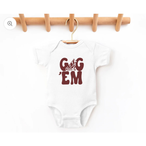 Pink Texas A&M Gig 'Em Retro Reveille Baby Bodysuit- Official Aggies Baby Apparel by Hyperlocal Goods