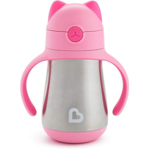 Munchkin® Cool Cat™ Toddler Sippy Cup with Straw Cup, 8 Ounce, Stainless Steel, Pink
