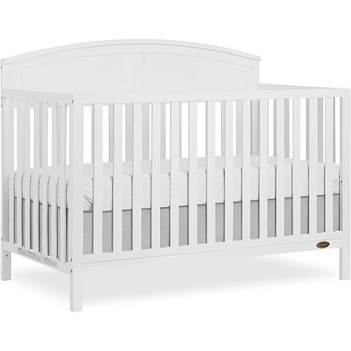 Dream On Me Storybrooke 5-in-1 Convertible Full-Size Baby Crib in White, GreenGuard Gold & JPMA, Convert to Toddler, Day & Full-Size Bed Sustainable Pinewood, 3 Mattress Heights