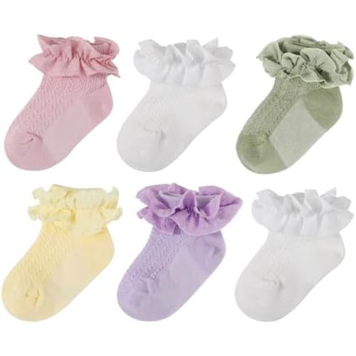 DRESHOW BQUBO Baby Girls Toddler Girls Anti Slip Socks Cute Frilly Ruffle Socks Grip Ankle Baby Socks for Infant Toddler