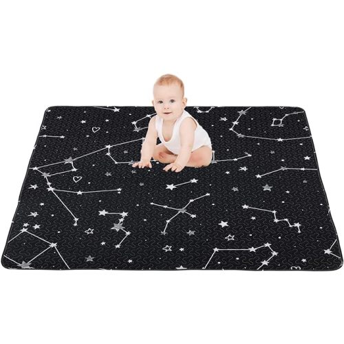 50x50 Play Mat for Playpen Foldable Playpen Mat for LIAMST and TODALE Baby Playpen, Non Slip Washable Baby Play Mats for Floor, Portable Travel Baby Crawling Mats for Toddlers and Infants - Black Constellation - 50x50 Inch (Pack of 1)