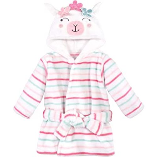 Hudson Baby Unisex Baby Plush Animal Face Bathrobe, Flower Llama, 0-9 Months