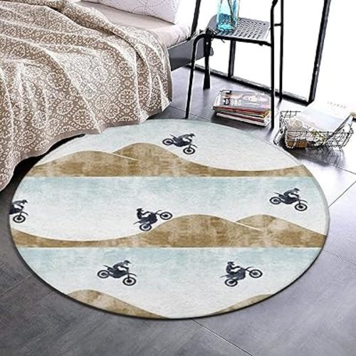 Luxury Round Area Rugs 3ft Diameter Throw Rugs Soft Flannel Non-Slip Floor Carpet for Bedroom Living Room Nursery Decor (Motocross Dirt Bike)