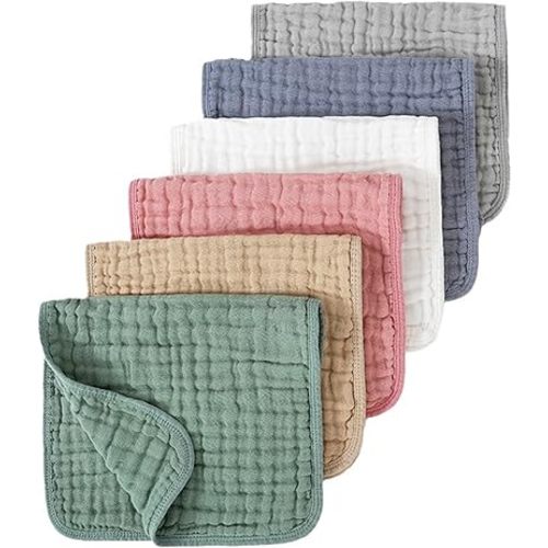 6 Pack Burp Cloths, Muslin Burp Cloths 100% Cotton, Colorful Muslin Washcloths for Baby, Comfy Cubs Burp Cloth, Unisex Baby Items Absorbent Burp Rags for Boys & Girls - Multi