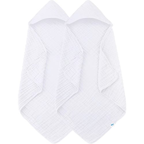 SWEET DOLPHIN Muslin Hooded Baby Bath Towels - 2 Pack 100% Cotton Towel for Babies, Infants, Toddlers - 32x32Inch - Highly Absorbent and Newborn Essential, White