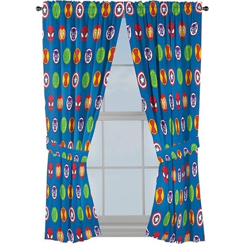 Jay Franco Marvel Super Hero Adventures Double Team 63" Inch Drapes - Beautiful Room Décor & Easy Set Up, Bedding Features The Avengers - Curtains Include 2 Tiebacks, 4 Piece Set