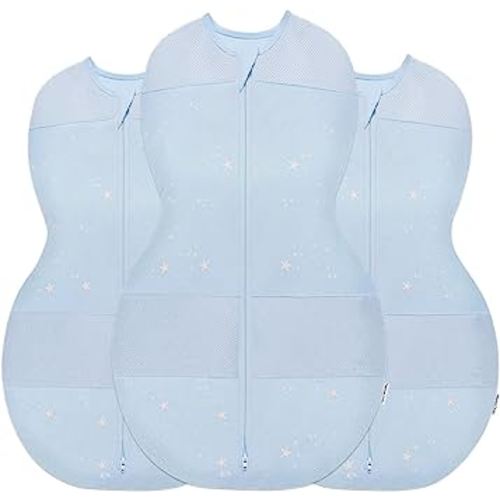 Happiest Baby Sleepea 5-Second Swaddle - 100% Organic Cotton Baby Swaddle Blanket - Doctor Designed Promotes Healthy Hip Development - 3-Pack Bundle (Sky Stars, S, M, L)
