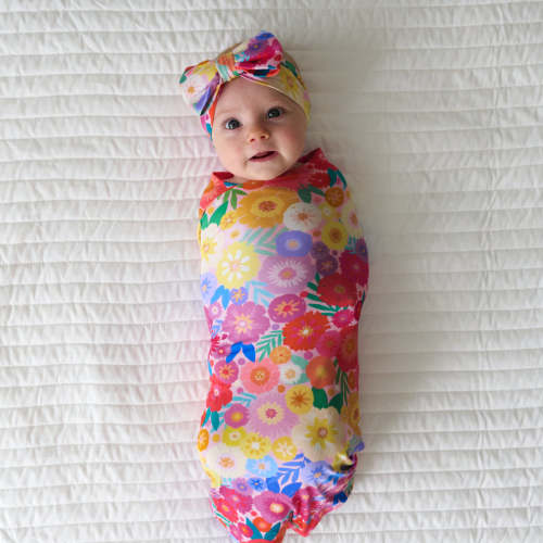 Rainbow Blooms Swaddle & Luxe Bow Headband Set