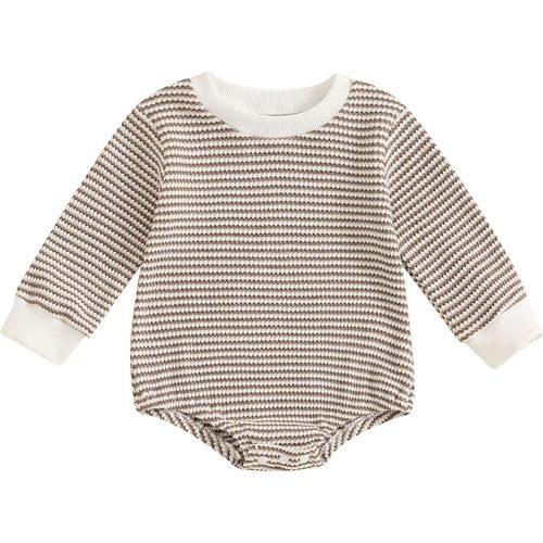 VISGOGO Unisex Baby Boy Girl Romper Waffle Newborn Infant Onesie Clothes Long Sleeve Bubble Oversized Romper Bodysuit Top