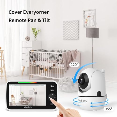 HelloBaby HB6550 5" Baby Monitor 3 Cameras, 26-Hour Battery, Pan-Tilt-Zoom,1000ft Range Video Audio Baby Monitor No WiFi, ECO, Night Vision, 2-Way Talk, 8 Lullabies and Temperature, Ideal Gifts