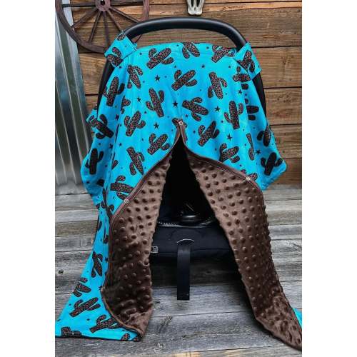 Blue cactus baby car seat cover