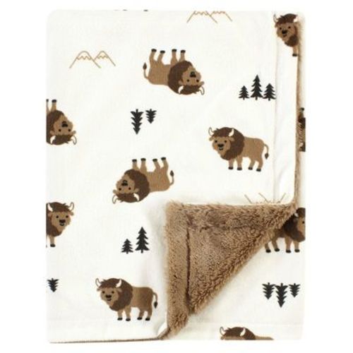 Hudson Baby Plush Blanket With Furry Binding And Back, Wild Buffalo, One Size
