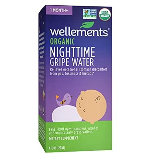 Wellements Organic Nighttime Gripe Water, 4 Fl Oz, Eases Baby's Stomach Discomfort, Free from Dyes, Parabens, Preservatives